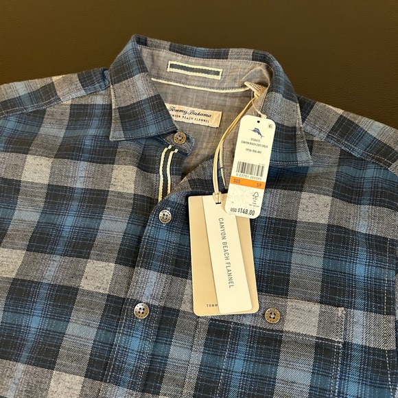 Tommy‎ Bahama Canyon Beach Flannel Cozy Check Shirt Blue Plaid Mens Small NWT